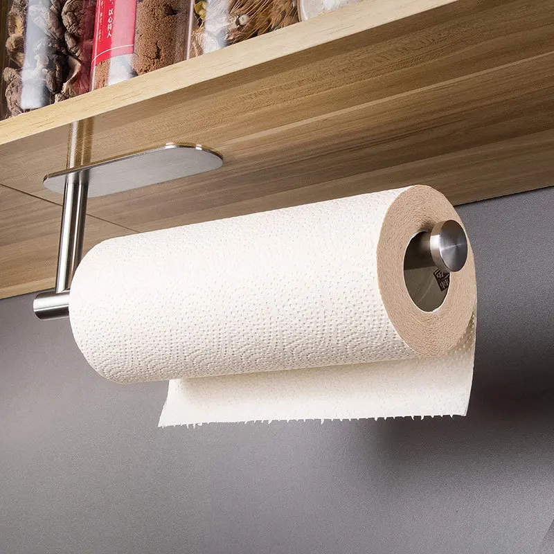 Samoprzylepny uchwyt na ręcznik papierowy do wieszaka na serwetki kuchenne Uchwyt na papier toaletowy Dozownik chusteczek w rolce Przechowywanie w szafce Akcesoria sprzętowe łazienkowe Haczyki ścienne ze stali nierdzew